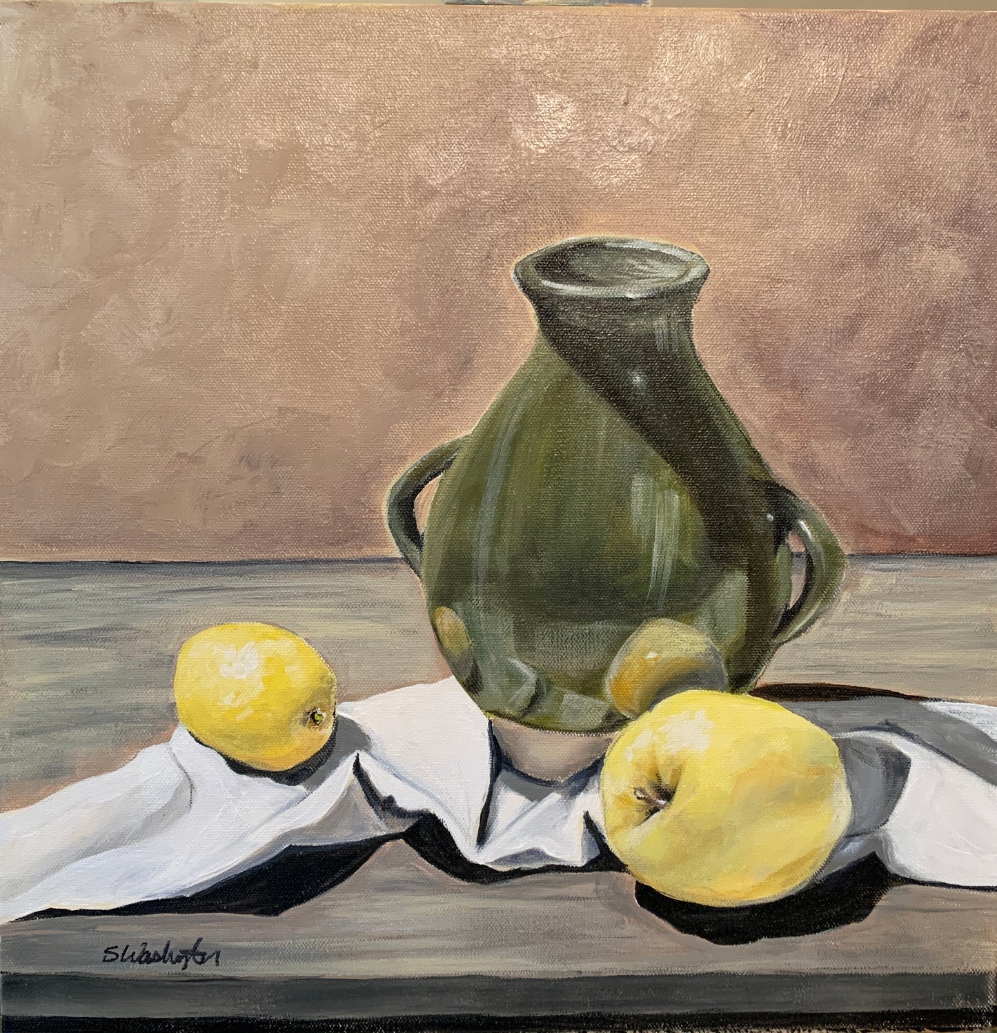 Green Vase and Fruit