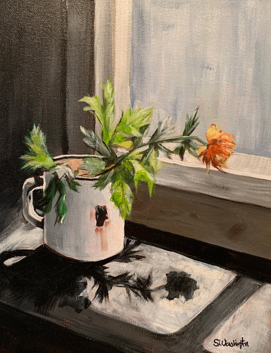 “Zinnia in Tin Cup”